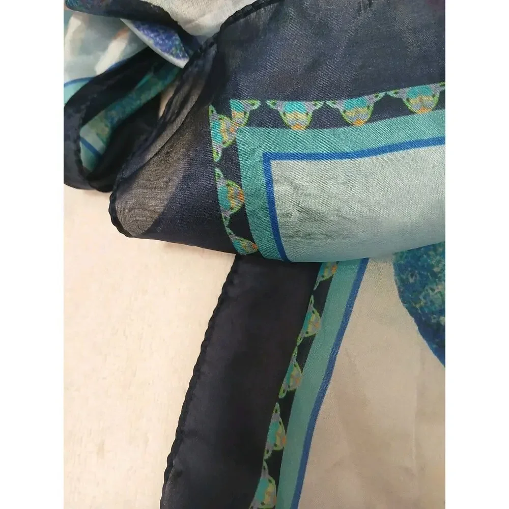 100% SILK‎ Scarf Vietri Milano Long Wrap 41x69 Blue Colorful Modern Art Tropical